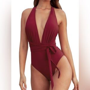 NWT Cupshe Deep V Neck self-tied belted one piece